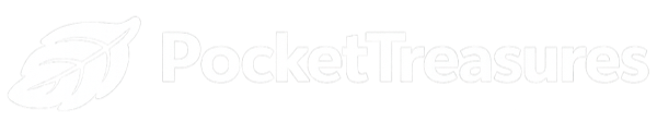PocketTreasures simple wordmark in white